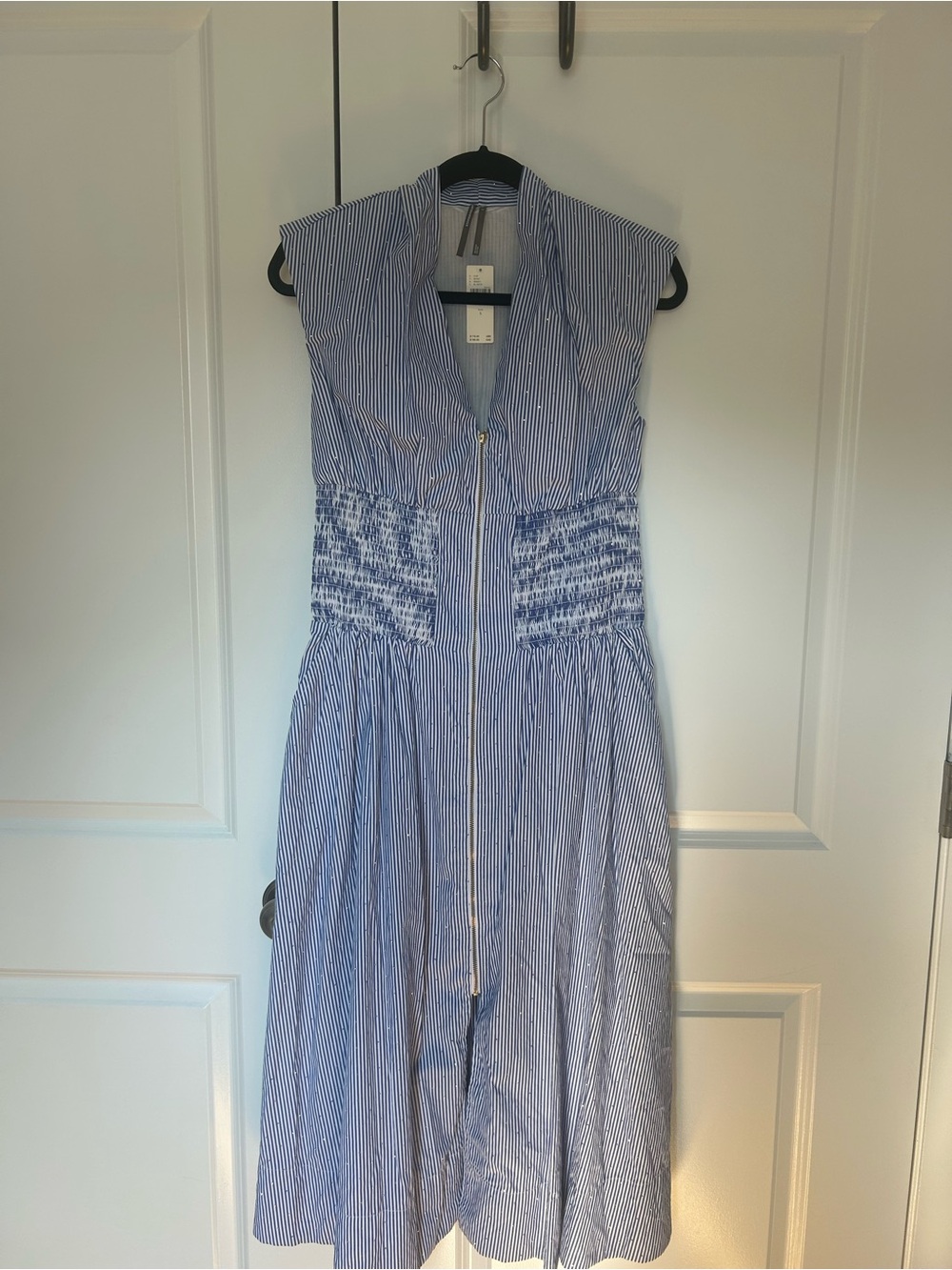 Anthropologie Tommie Cap-Sleeve Smocked Front Zip Shirt Dress:Shine Edition - Picture 4 of 5